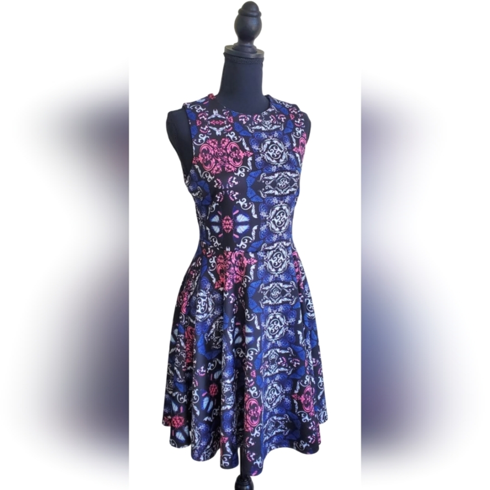 Streetwear Society Fit and Flare Skater Pockets Swing Dress Sheath Blue Pink Med - Picture 2 of 16